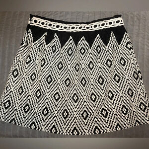 Free People Jacquard Argyle Embroidered Linen Blend d‎ Skirt size 12 Black/Cream